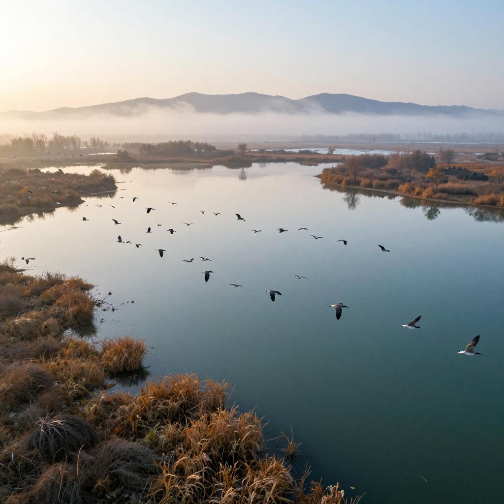 河北衡水湖：秋去冬来“鸟浪”起