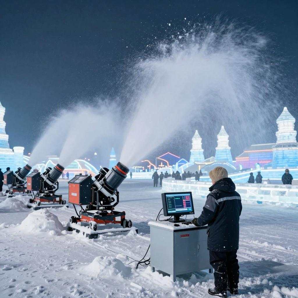 哈尔滨：首个大型雪雕是“童话小马一家”